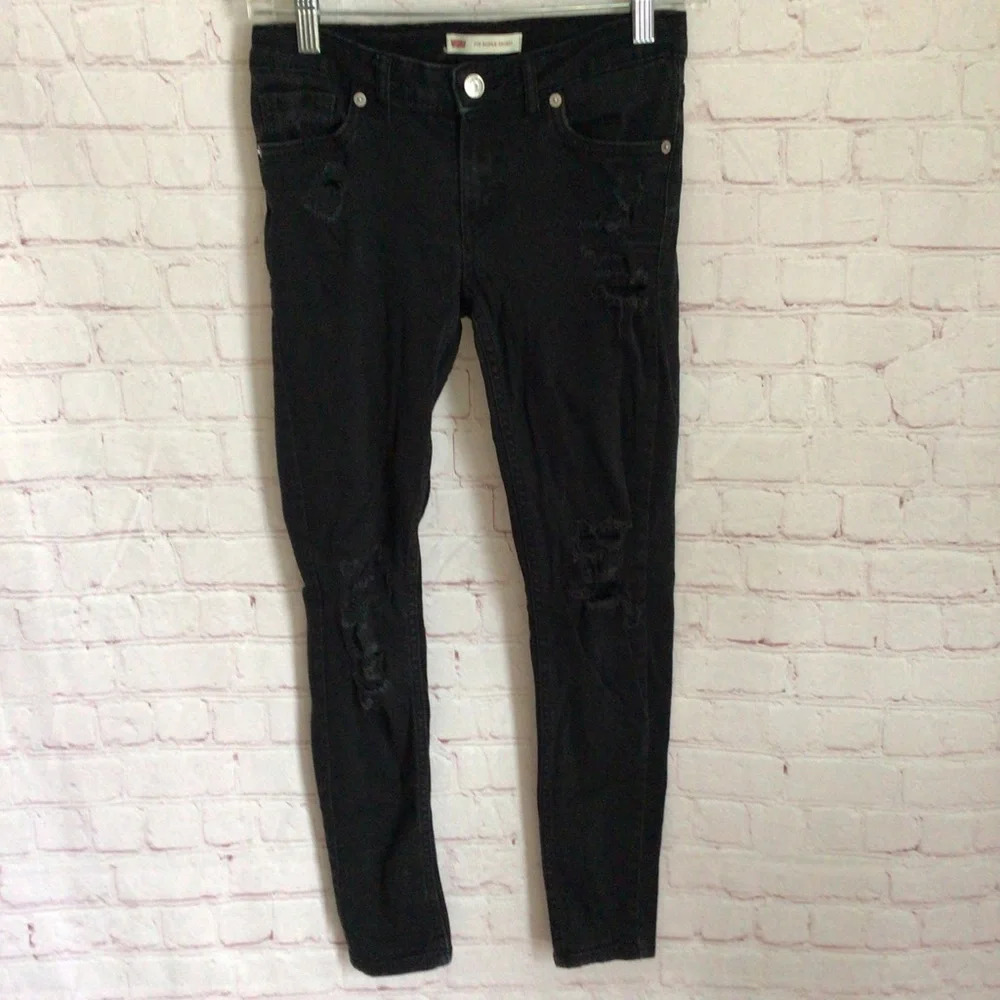 Levi’s 710 Super Skinny Black Distressed Denim Jeans - Size 12